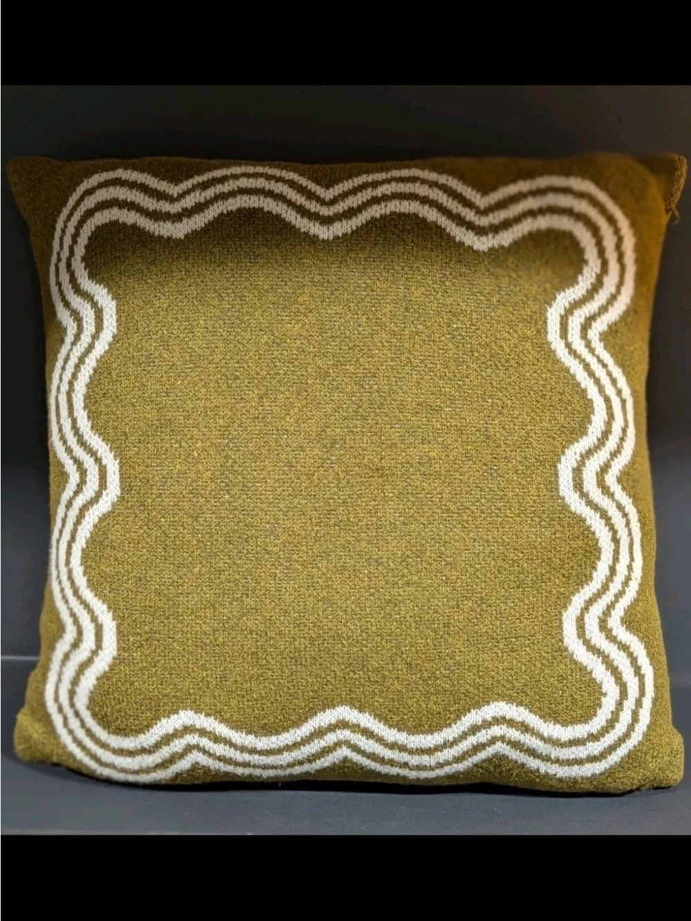 Jacquard Knit Pillow with Scallop Pattern Dark Olive Green - Threshold